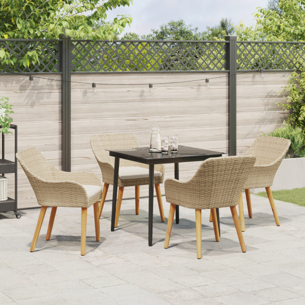 Conjunto de Comedor de Jardín de 5 Piezas Beige de Ratán Poliéster M 5
