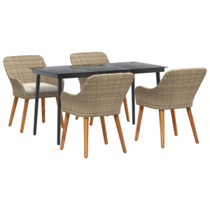 Juego de Comedor de Jardín de 5 Piezas en Ratán Poly Beige H