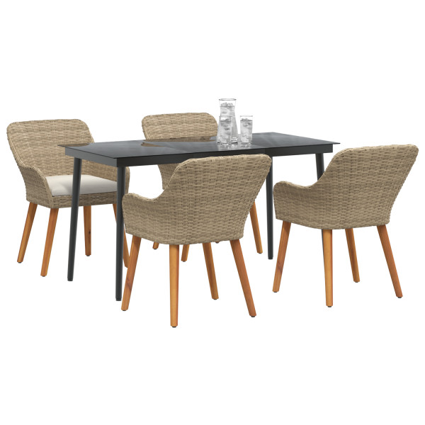 Juego de Comedor de Jardín de 5 Piezas en Ratán Poly Beige M 3