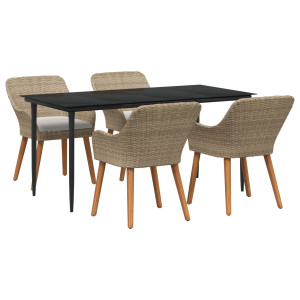 Juego de Comedor de Jardín de 5 Piezas Beige de Ratán Poliéster H