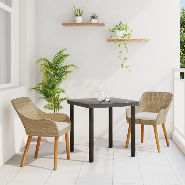 Conjunto de Comedor de Jardín de 3 Piezas Ratán Poliéster Beige D