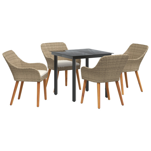 Conjunto de Comedor de Jardín de 5 Piezas en Ratán y Poliéster Beige M 2