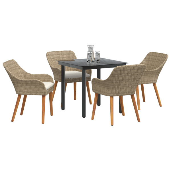 Conjunto de Comedor de Jardín de 5 Piezas en Ratán y Poliéster Beige M 3