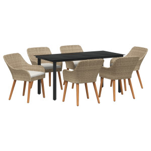 Juego de Comedor de Jardín de 7 Piezas Ratán Poliéster Beige H