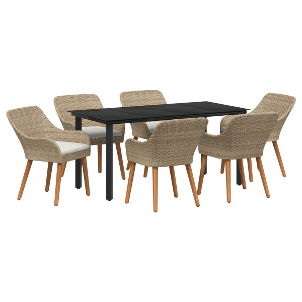 Juego de Comedor de Jardín de 7 Piezas Ratán Poliéster Beige M 4