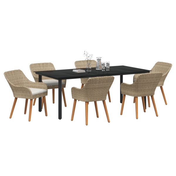 Conjunto de Comedor de Jardín de 7 Piezas Beige de Ratán D