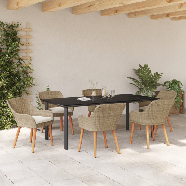 Conjunto de Comedor de Jardín de 7 Piezas Beige de Ratán M 5