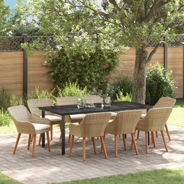 Conjunto de Comedor de Jardín de 9 Piezas Ratán Poli Beige D