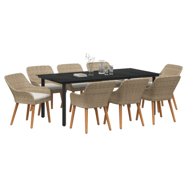 Conjunto de Comedor de Jardín de 9 Piezas Ratán Poli Beige M 3