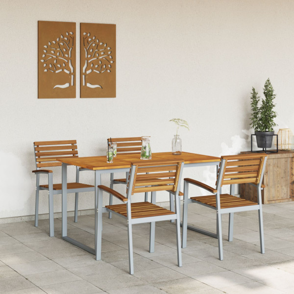 Conjunto de Comedor de Jardín de 5 Piezas de Acacia Sólida y Metal D