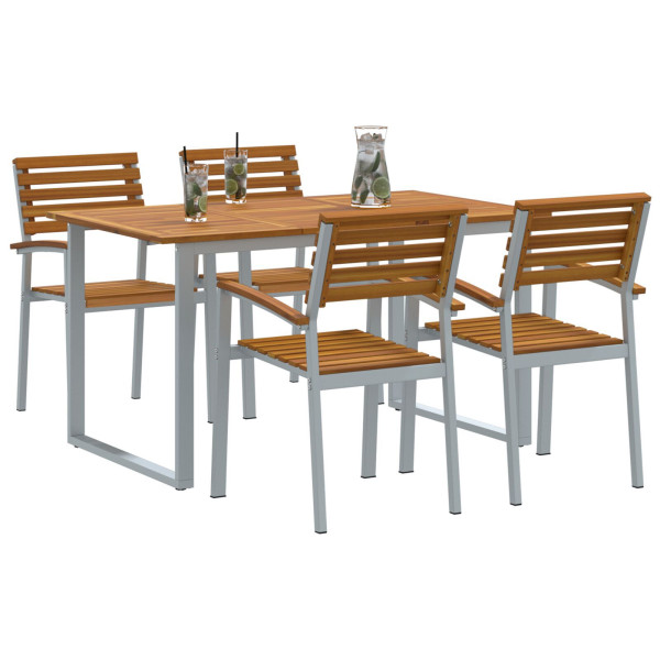 Conjunto de Comedor de Jardín de 5 Piezas de Acacia Sólida y Metal M 3