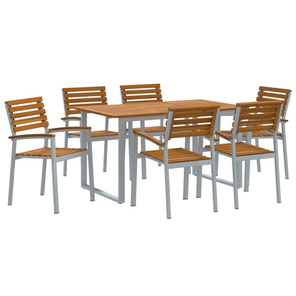 Conjunto de Comedor de Jardín de 7 Piezas de madera maciza de Acacia y Metal D