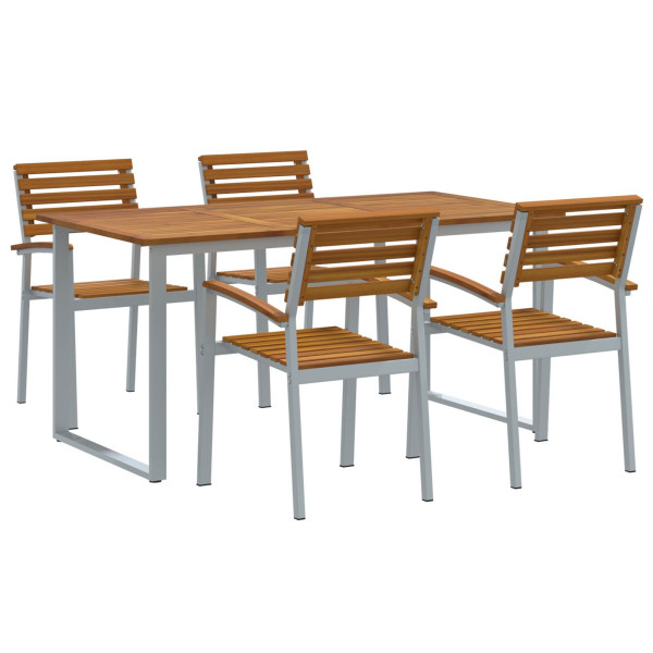 Conjunto de comedor de jardín de 5 piezas de madera maciza de acacia y metal D