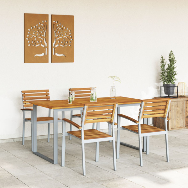 Conjunto de comedor de jardín de 5 piezas de madera maciza de acacia y metal M 5
