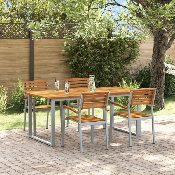 Conjunto de Comedor de Jardín de 5 Piezas de Madera Sólida de Acacia y Metal D