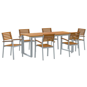 Conjunto de Comedor de Jardín de 7 Piezas de Madera Sólida de Acacia y Metal H