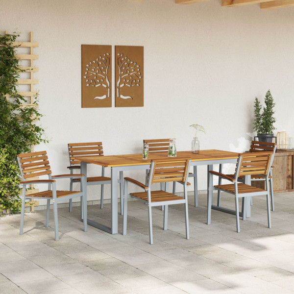 Conjunto de Comedor de Jardín de 7 Piezas de Madera Sólida de Acacia y Metal M 3