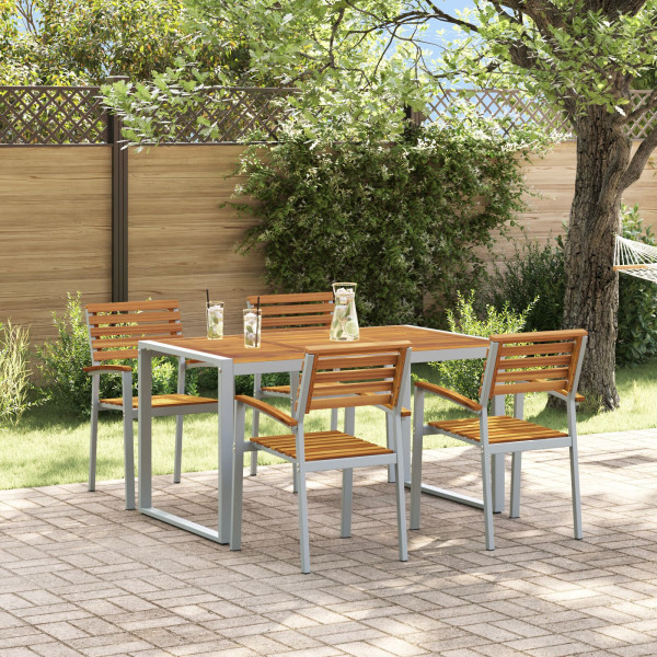 Conjunto de Comedor de Jardín de 5 Piezas de Madera Maciza de Acacia y Metal M 4