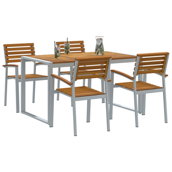 Conjunto de Comedor de Jardín de 5 Piezas de Madera Maciza de Acacia y Metal M 2