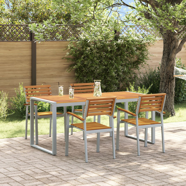 Comedor de Jardín de 5 Piezas de Madera Sólida de Acacia y Metal M 3