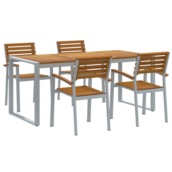 Comedor de Jardín de 5 Piezas de Madera Sólida de Acacia y Metal D