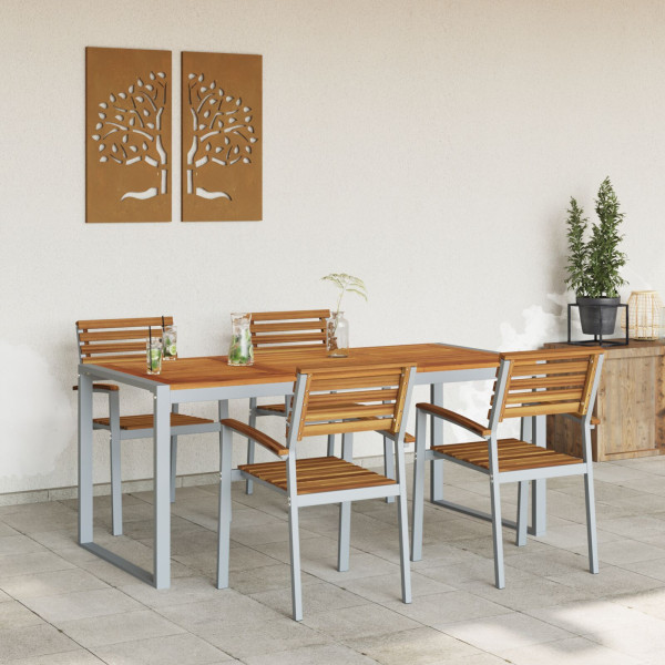 Comedor de Jardín de 5 Piezas de Madera Sólida de Acacia y Metal M 5