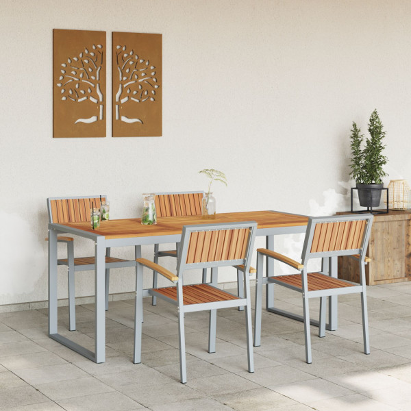 Set de Comedor de Jardín de 5 Piezas de Madera Sólida de Acacia y Metal M 4