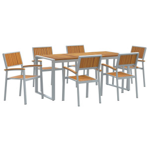 Conjunto de Comedor de Jardín de 7 Piezas de madera sólida de Acacia y Metal H