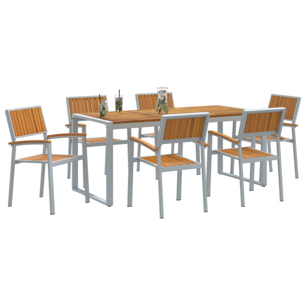 Conjunto de Comedor de Jardín de 7 Piezas de madera sólida de Acacia y Metal M 3