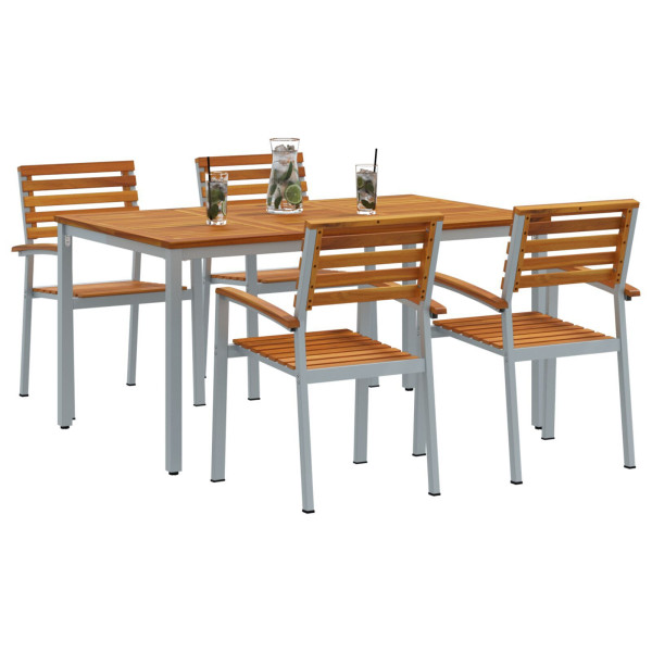 Set de Comedor de Jardín de 5 Piezas de Madera Maciza de Acacia y Metal M 3