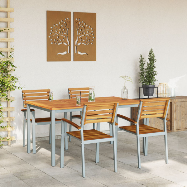 Set de Comedor de Jardín de 5 Piezas de Madera Maciza de Acacia y Metal M 4