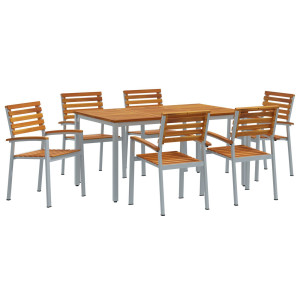 Conjunto de Comedor Jardín de 7 Piezas de Madera Sólida de Acacia y Metal H