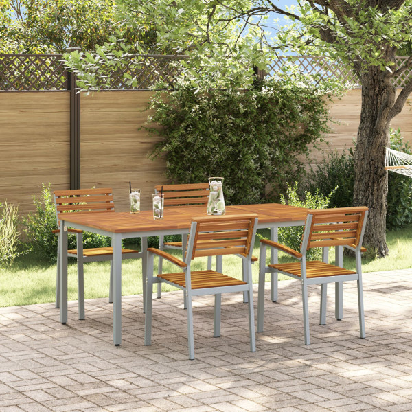 Conjunto de Comedor de Jardín de 5 Piezas de Madera Sólida de Acacia y Metal D