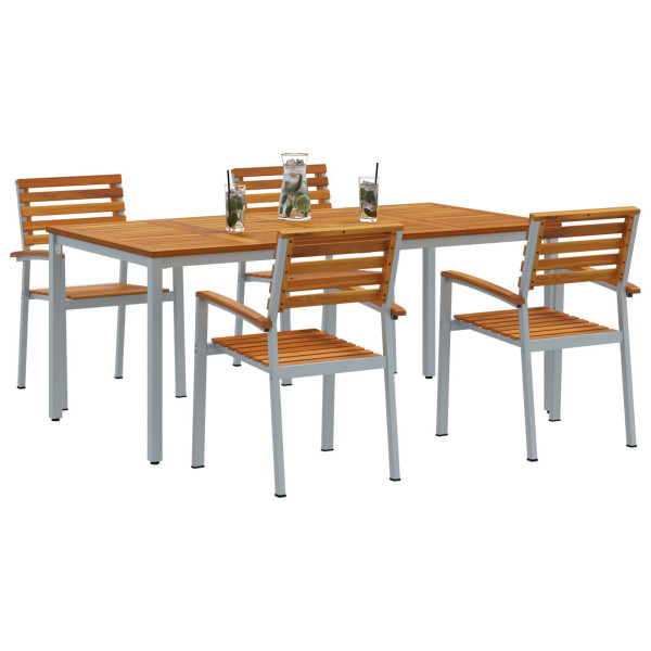 Conjunto de Comedor de Jardín de 5 Piezas de Madera Sólida de Acacia y Metal M 3