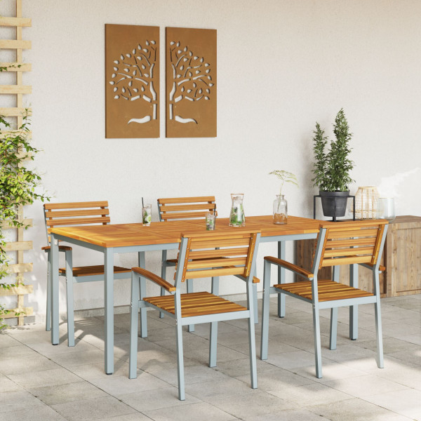 Conjunto de Comedor de Jardín de 5 Piezas de Madera Sólida de Acacia y Metal M 4