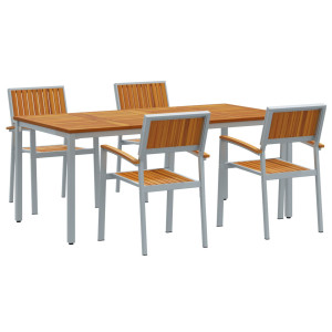 Conjunto de comedor de jardín de 5 piezas de madera maciza de acacia y metal H