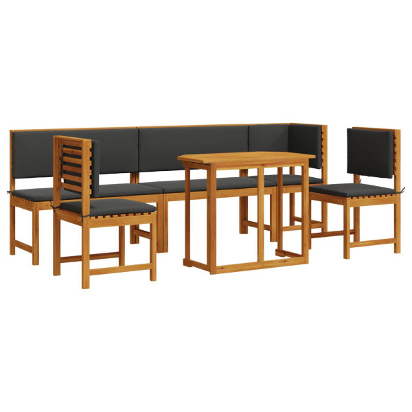 Set comedor de jardín 6 pzs con cojines madera maciza de acacia M 2
