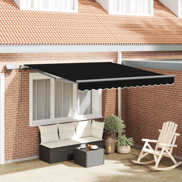 Toldo Retráctil Manual con LED Negro 300x250 cm.  Tela de Reemplazo para Toldo de 3x2.5 m Marco Negro D