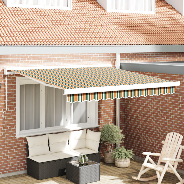 Toldo manual retráctil  Verde y Amarillo 300x250 cm. Tela de reemplazo para toldo  de 3x2.5 m Marco Verde y Amarillo D