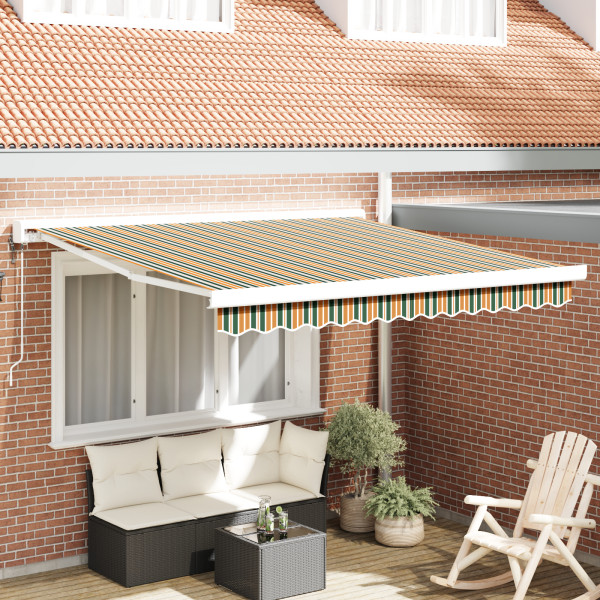 Toldo Retráctil Automático Verde y Amarillo 300x250 cm. Tela de reemplazo para toldo  de 3x2.5 m Marco Verde y Amarillo D