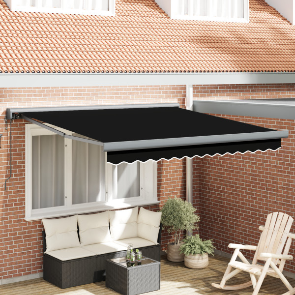 Toldo Retráctil Automático Negro 350x250 cm.  Tela de Reemplazo para Toldo de 3.5x2.5 m Marco Negro D