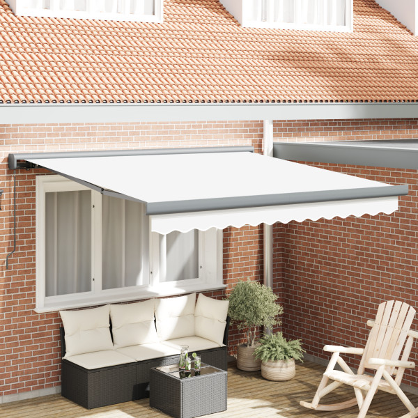 Toldo Retráctil Manual  Blanco 350x250 cm. Tela de Repuesto para Toldo  de 3.5x2.5 m Blanco D