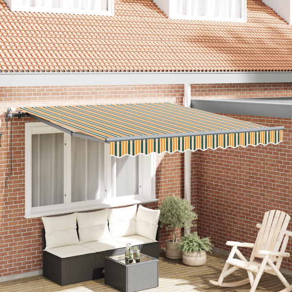 Toldo Retráctil Automático  Verde y Amarillo 350x250 cm. Tela de Repuesto para Toldo  para Marco de 3.5x2.5 m Verde y Amarillo D