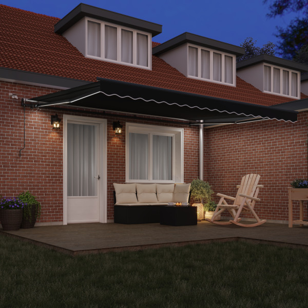 Toldo Retráctil Automático  con LED Negro 450x300 cm. Tela de Reposición para Toldo  para Marco de 4.5x3 m Negro M 4