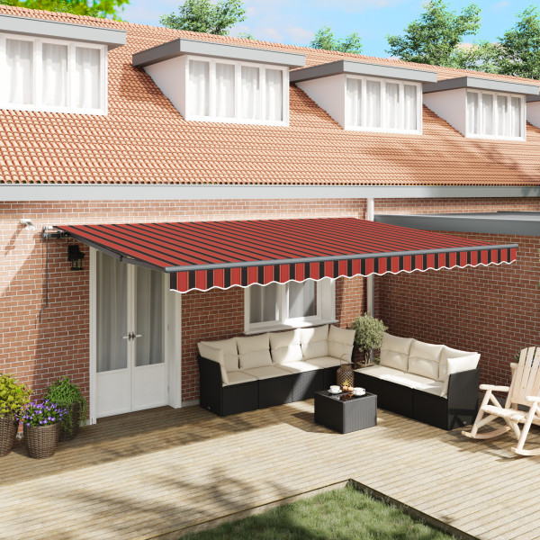 Toldo Retráctil Automático con LED en Naranja y Marrón. 500x300 cm D