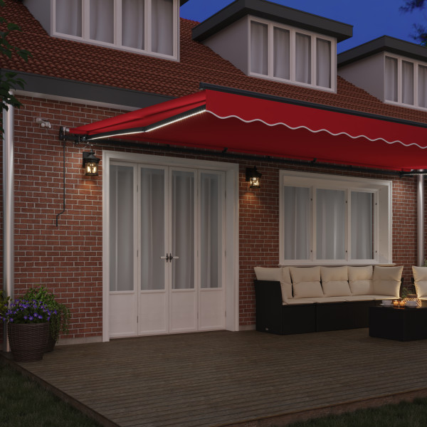 Toldo Retráctil Automático con LED Rojo 600x300 cm. Tela de Reemplazo para Toldo  para Marco de 6x3 m Rojo M 4