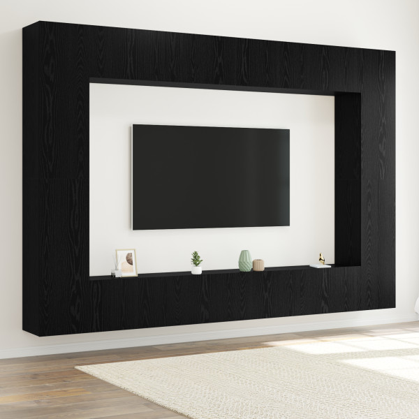Juego de 12 Piezas de Mueble para TV montado en la pared de roble negro y madera.  Muebles para TV montados en la pared - 2 pcs  D