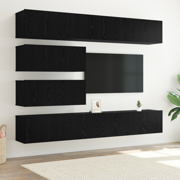 Juego de 10 Piezas de Muebles para TV - Madera Elaborada de Roble Negro Montada en la Pared D