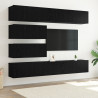 Juego de 10 Piezas de Muebles para TV - Madera Elaborada de Roble Negro Montada en la Pared 1
