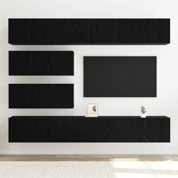 Juego de 10 Piezas de Muebles para TV - Madera Elaborada de Roble Negro Montada en la Pared M 5